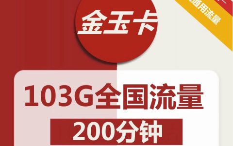 联通金玉卡 29元包103G通用流量+200分钟全国通话