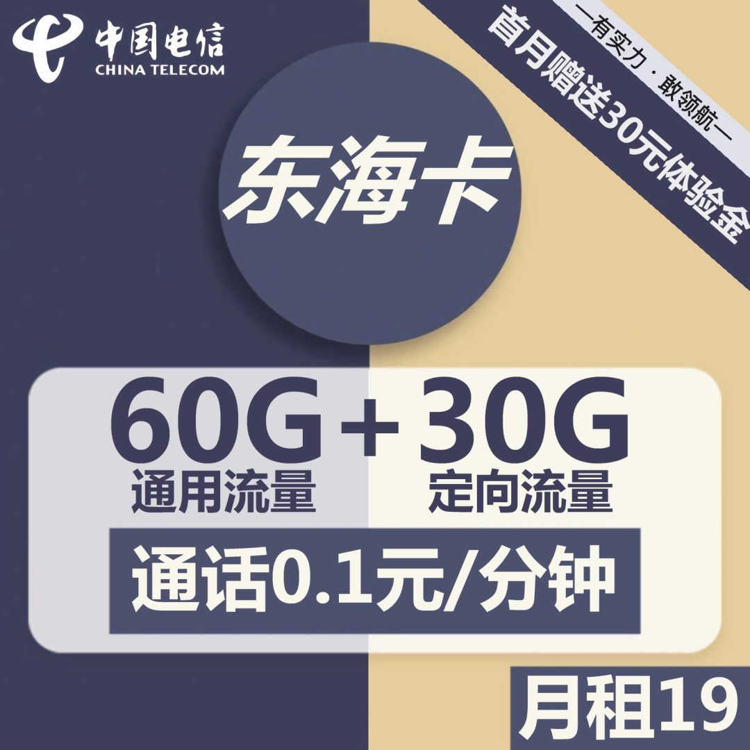 电信东海卡 19元包60G通用流量+30G定向流量-1