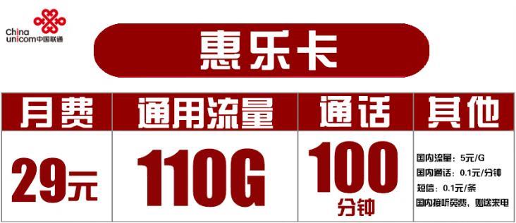 苏州纯流量卡哪家便宜？联通惠乐卡月费29元/月享四年