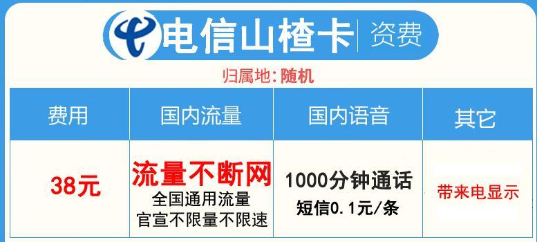 电信流量卡专享流量套餐，电信福利卡29元65G通用+30G定向+来电显示