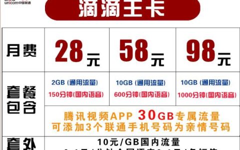 联通哪款流量卡性价比最高？滴滴王卡月费28元