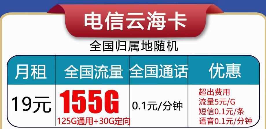 东莞电信月租19元110G流量不限速+送30费套餐