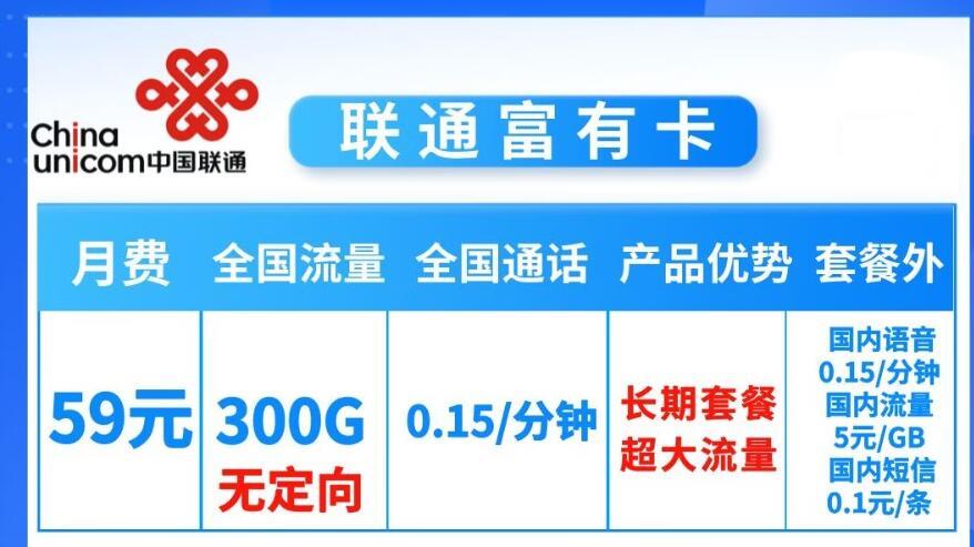 通用流量和定向流量有什么区别？？联通富有卡月租59元300G通用流量+0.15元/分钟通话