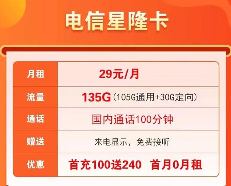 流量卡值不值得买？电信星隆卡月租29元135G流量+100分钟全国通话