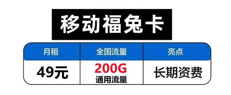 副卡可以充流量吗？移动福兔卡9元20G通用流量不限速