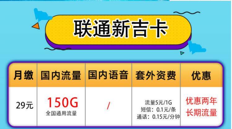 联通新吉卡、悠然卡、青龙卡，月租30元以内，套餐都很奈斯