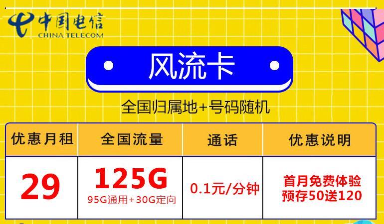 流量卡和物联卡有什么区别？电信风流卡 29元/月125G流量+0.1元/分钟+存50送120