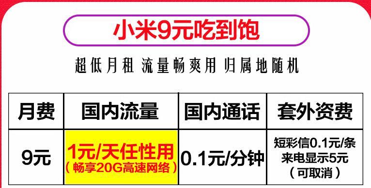 联通小米6元任我行-低月租流量畅爽用，1元一天畅享用