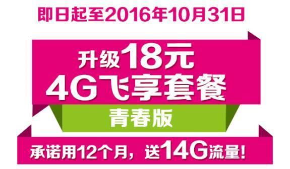 18元4g飞享套餐青春版，流量+语音，满足日常所需