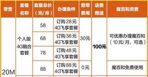 洪湖移动宽带套餐价格表